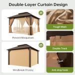 Breezestival 12x12FT Hardtop Gazebo, Metal Frame with Double Galvanized Steel Roof, Permanent Outdoor Pergola with Curtains and Netting Included for Backyard, Patio, Lawn and Garden, Brown