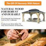 GARTOO 13’x15’ Wooden Patio Gazebo with Curtains