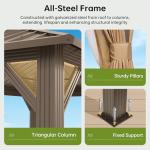 Breezestival 10x12FT Hardtop Gazebo, Metal Frame with Double Galvanized Steel Roof, Permanent Outdoor Pergola with Curtains and Netting Included for Backyard, Patio, Lawn and Garden, Brown