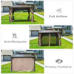 Domi 12' x 12' Hardtop Gazebo Permanent Metal Gazebo with Galvanized Steel Double Roof, Curtains and Netting for Party, Wedding, Outdoor Dining, Patio, Backyard, Brown