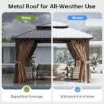 Breezestival 12x12FT Hardtop Gazebo, Metal Frame with Double Galvanized Steel Roof, Permanent Outdoor Pergola with Curtains and Netting Included for Backyard, Patio, Lawn and Garden, Brown