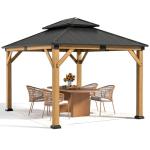 Jocoevol 10' X 12' Wood Gazebo Hardtop Outdoor Permanent Pavilion with Double Galvanized Steel Roof Snow Support, Wind Resistance for Backyard Garden, Lawns, Patio