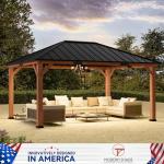 Modern Shade Tranquil Grove Wood Gazebo 12' x 16', Hardtop Gazebo Permanent with Galvanized Steel Roof, Cedar Outdoor Gazebo with Sturdy Hooks for Garden, Backyard, Patio and Deck