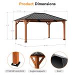Modern Shade Tranquil Grove Wood Gazebo 12' x 16', Hardtop Gazebo Permanent with Galvanized Steel Roof, Cedar Outdoor Gazebo with Sturdy Hooks for Garden, Backyard, Patio and Deck