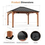 Modern Shade Tranquil Grove Wood Gazebo 12' x 14', Hardtop Gazebo Permanent with Galvanized Steel Roof, Cedar Outdoor Gazebo with Sturdy Hooks for Garden, Backyard, Patio and Deck
