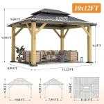GARTOO 10' x 12' Outdoor Wooden Gazebo - Patio Hardtop Gazebo Permanent Wooden Pavilion with Galvanized Steel Double Roof, Wood Gazebos for Garden, Lawn, Poolside, Backyard Deck