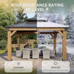 Aoxun 10' x 12' Outdoor Wood Gazebo, Hardtop Gazebo Permanent Wooden Pavilion with Galvanized Steel Double Roof, for Patio, Garden, Deck, Cedar Wood, Natural