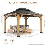 Jocoevol 10' X 12' Wood Gazebo Hardtop Outdoor Permanent Pavilion with Double Galvanized Steel Roof Snow Support, Wind Resistance for Backyard Garden, Lawns, Patio