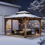 Jocoevol 10' X 12' Wood Gazebo Hardtop Outdoor Permanent Pavilion with Double Galvanized Steel Roof Snow Support, Wind Resistance for Backyard Garden, Lawns, Patio