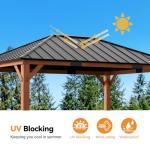 Modern Shade Tranquil Grove Wood Gazebo 12' x 16', Hardtop Gazebo Permanent with Galvanized Steel Roof, Cedar Outdoor Gazebo with Sturdy Hooks for Garden, Backyard, Patio and Deck