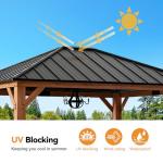 Modern Shade Tranquil Grove Wood Gazebo 12' x 14', Hardtop Gazebo Permanent with Galvanized Steel Roof, Cedar Outdoor Gazebo with Sturdy Hooks for Garden, Backyard, Patio and Deck