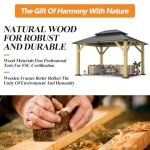 GARTOO 10' x 12' Outdoor Wooden Gazebo - Patio Hardtop Gazebo Permanent Wooden Pavilion with Galvanized Steel Double Roof, Wood Gazebos for Garden, Lawn, Poolside, Backyard Deck