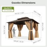 Breezestival 10x12FT Hardtop Gazebo, Metal Frame with Double Galvanized Steel Roof, Permanent Outdoor Pergola with Curtains and Netting Included for Backyard, Patio, Lawn and Garden, Brown