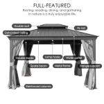 Kozyard Alexander 12' x 14' Hardtop Gazebo, Aluminum Frame with Galvanized Steel Double Roof, Outdoor Permanent Pavilion with Curtains and Netting for Patio, Backyard, Deck, Lawn (Gray)