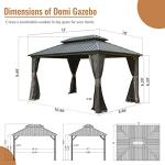 Domi 10' x 12' Hardtop Gazebo Permanent Metal Gazebo with Galvanized Steel Double Roof, Curtains and Netting for Patio, Backyard, Deck, Lawn, Gray