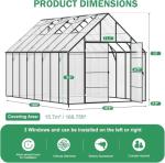 SELLERWE 10x16 FT Polycarbonate Greenhouse with Vent Windows