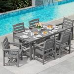 7-Piece Gray Outdoor Dining Set with Umbrella Hole