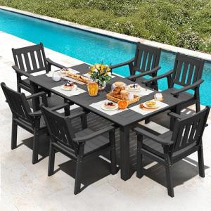 7-Piece Black Patio Dining Set with Umbrella Hole