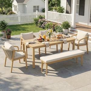 Beige 6-Piece Acacia Patio Dining Set