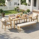 Beige 6-Piece Acacia Patio Dining Set