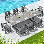 9-Piece Gray Outdoor Dining Set with Umbrella Hole