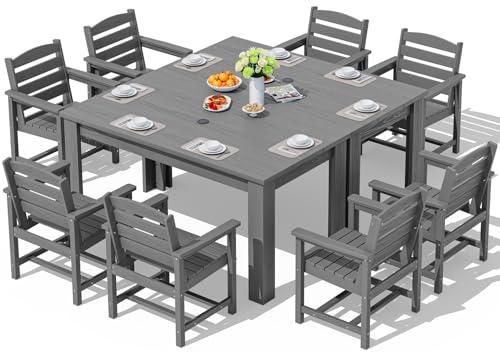 Gray Outdoor Dining Set for 8 with Umbrella Holes