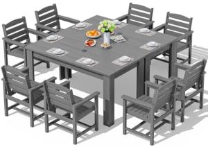 Gray Outdoor Dining Set for 8 with Umbrella Holes