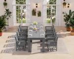 Gray Outdoor Dining Set for 8 with Umbrella Holes