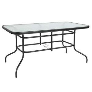Modern Black Glass Patio Dining Table with Umbrella Hole