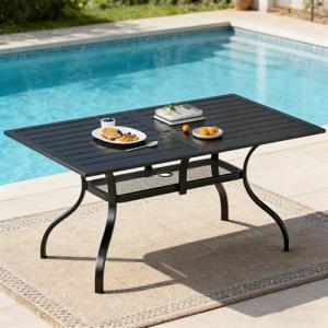 SUNCROWN Rectangular Black Patio Dining Table