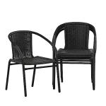 Stackable Rattan Dining Chairs Set of 4 Black