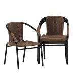 Dark Brown Rattan Outdoor Dining Chairs - 4 Pack