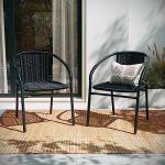 Stackable Rattan Dining Chairs Set of 4 Black