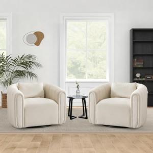 Set of 2 Swivel Barrel Chairs with Pillows