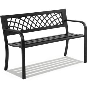 Black Steel Patio Bench with Mesh Pattern