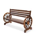VINGLI Rustic Wooden Wheel Outdoor Patio Bench
