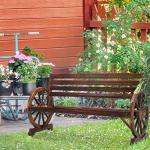 VINGLI Rustic Wooden Wheel Outdoor Patio Bench