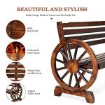 VINGLI Rustic Wooden Wheel Outdoor Patio Bench