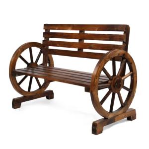 VINGLI Rustic Wheel Bench for Outdoor Seating