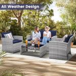 Navy Wicker Outdoor Dining Set with Cushions