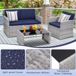 Navy Wicker Outdoor Dining Set with Cushions