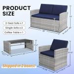 Navy Wicker Outdoor Dining Set with Cushions