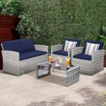 Navy Wicker Outdoor Dining Set with Cushions