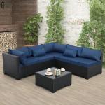 Navy Blue 6-Piece Rattan Patio Sectional Set