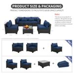 Navy Blue 6-Piece Rattan Patio Sectional Set