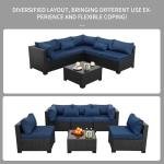 Navy Blue 6-Piece Rattan Patio Sectional Set