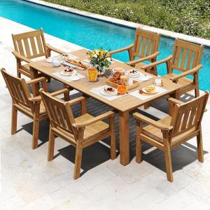 7-Piece Teak Outdoor Dining Set with Umbrella Hole