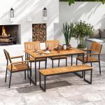 Tangkula Outdoor Acacia Wood Dining Set for 6-7