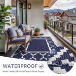 Reversible Waterproof Outdoor Patio Rug - Blue & White