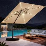 10 ft Square Solar Patio Umbrella with Base